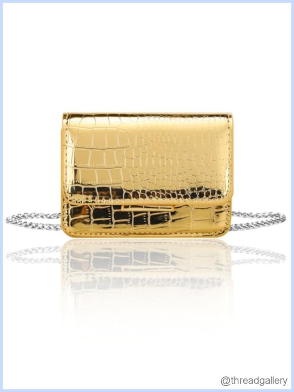 Mini Crossbody Bag PU Crocodile Pattern Detachable Chain Strap Evening Purse